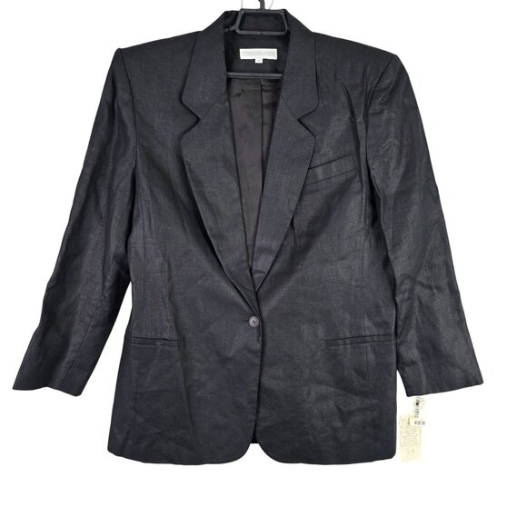Womens Preston & York Black 100% Linen Blazer Jacket Single Button Size 14 - Picture 1 of 9